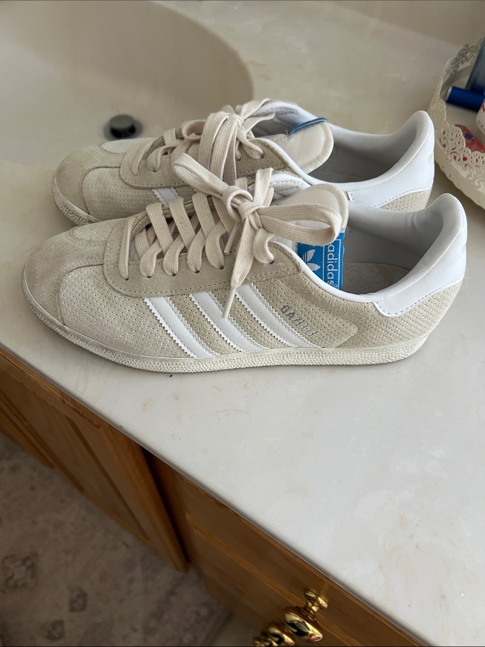 adidas Gazelle Suede Sneakers in Beige and White